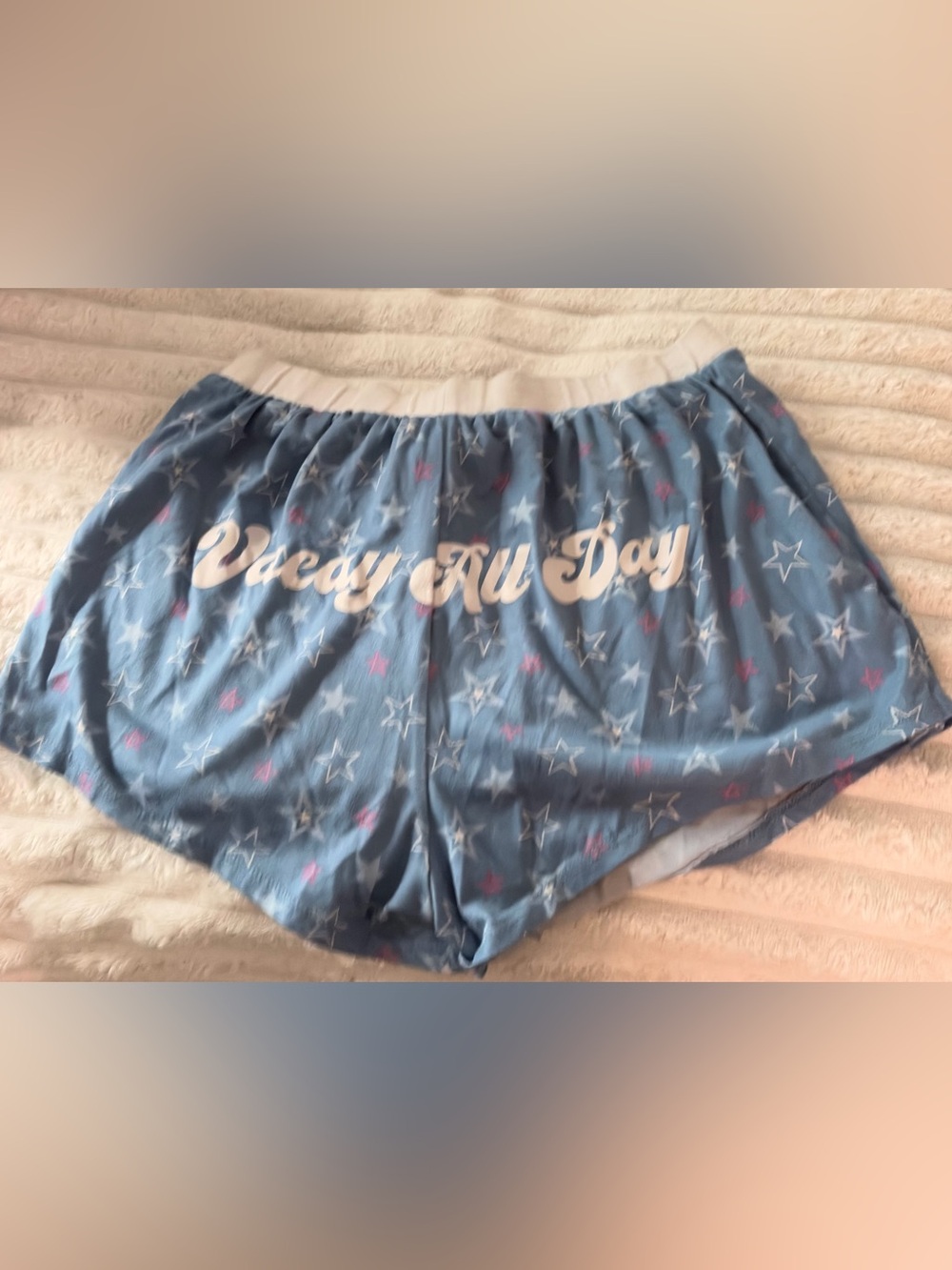 Rampage Blue Star Print Lounge Shorts with Pink Accents